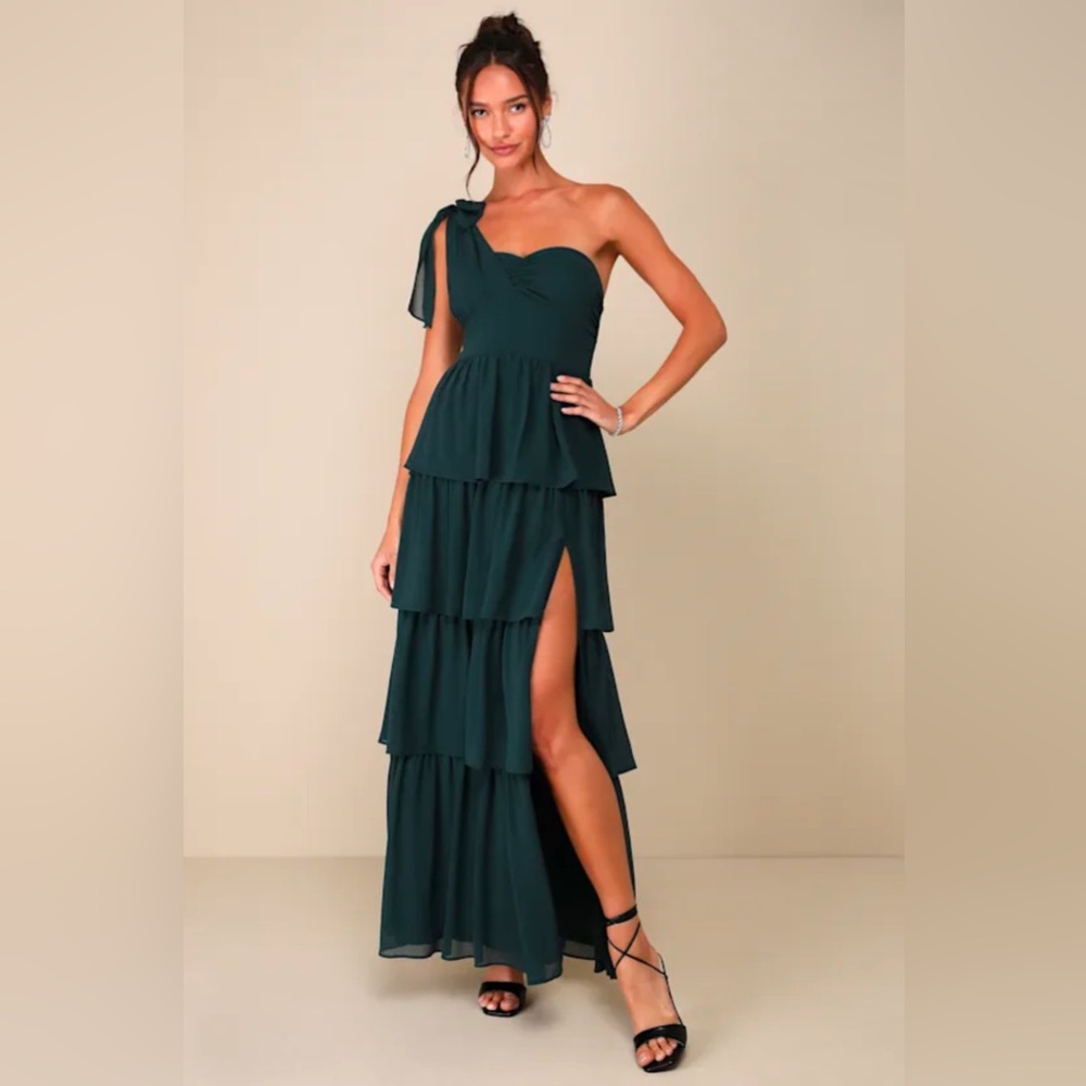 Elevated Vision Emerald Green One-Shoulder Tiered Maxi Dress
Lulus